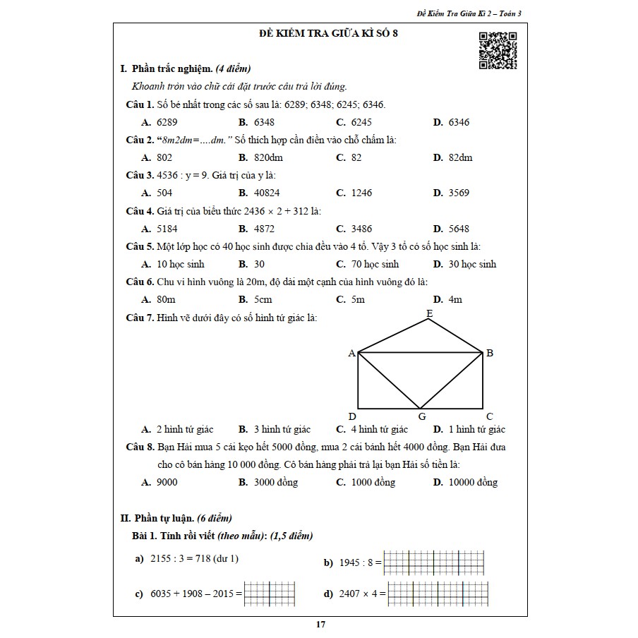 Sách - Đề Kiểm Tra Toán 3 - Học Kì 2 (1 cuốn)