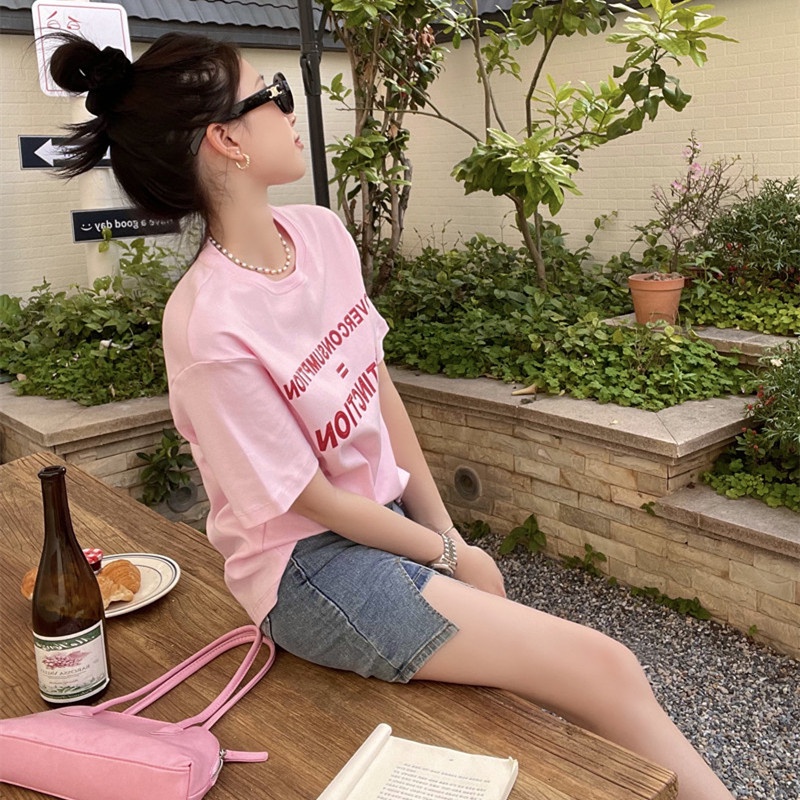 Áo Thun Tay Ngắn Dáng Rộng In Chữ Đơn Giản Trẻ Trung Hợp Thời Trang