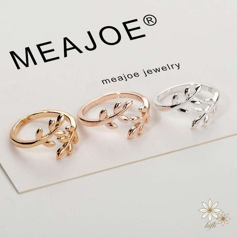 【Kifli】 Nhẫn dạng hở hình lá cây olive mạ vàng bạc