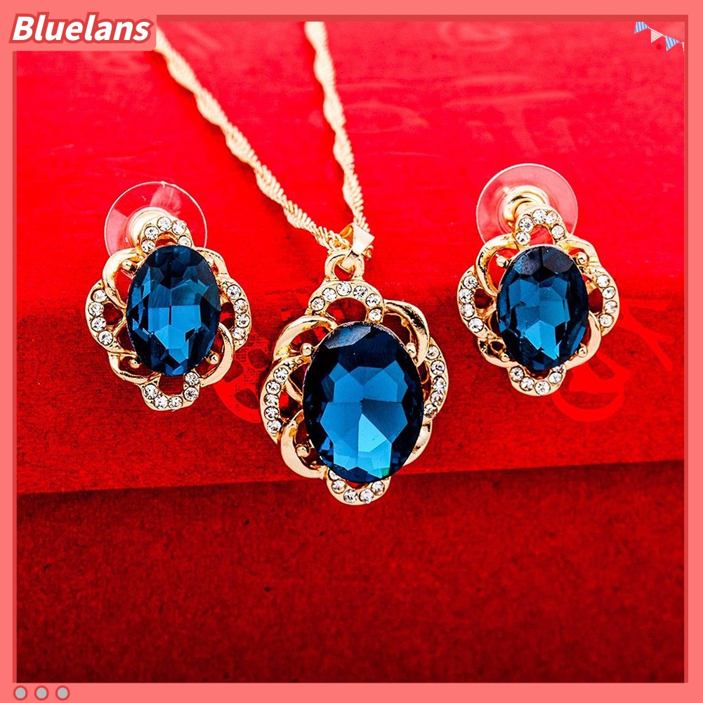 Bộ trang sức hình hoa đính đá sáng bóng sang trọng cho nữ