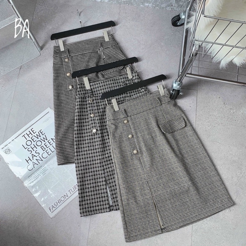 Chân váy dạ kẻ style hàn quốc