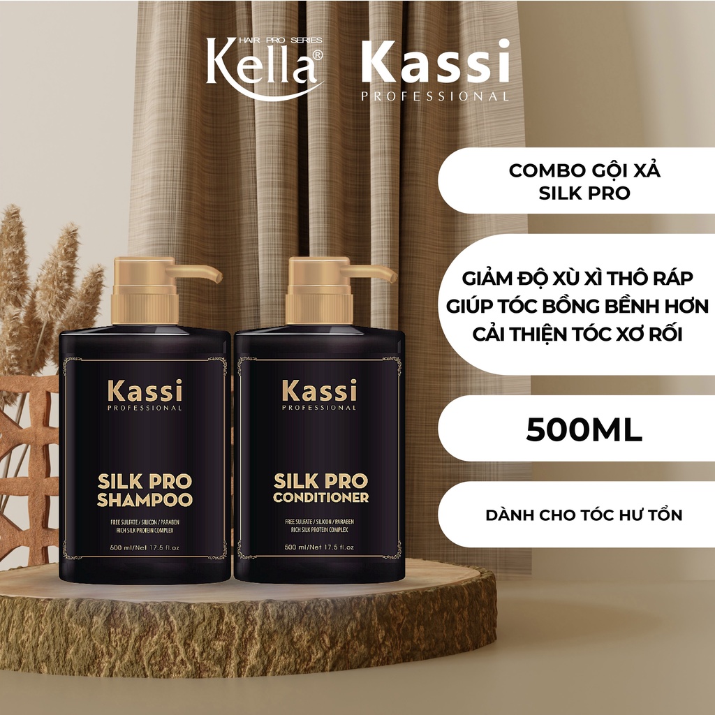 Combo dầu gội xả tóc Kassi Silk Pro (Chai 500ml)