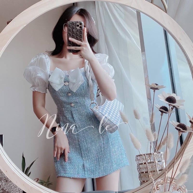 ĐẦM XANH DẠ PHỐI TRẮNG |hàng thật sản phẩm quay clip| | BigBuy360 - bigbuy360.vn