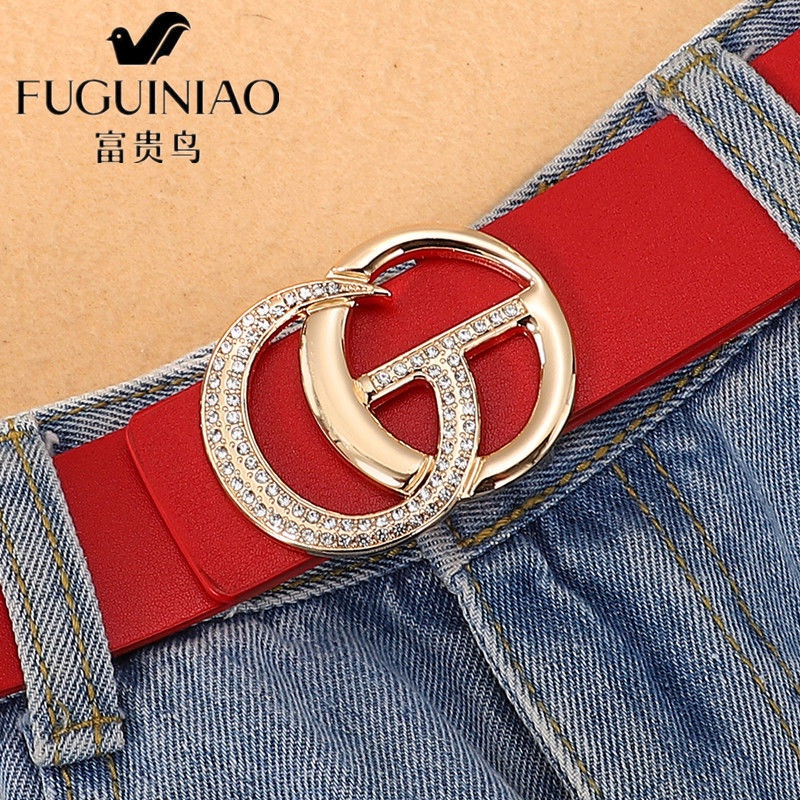 Fuguiniao belt nữ thời trang mới thắt lưng da kết hợp kim cương đôi gg sinh trí quần jean Hàn Quốcyf