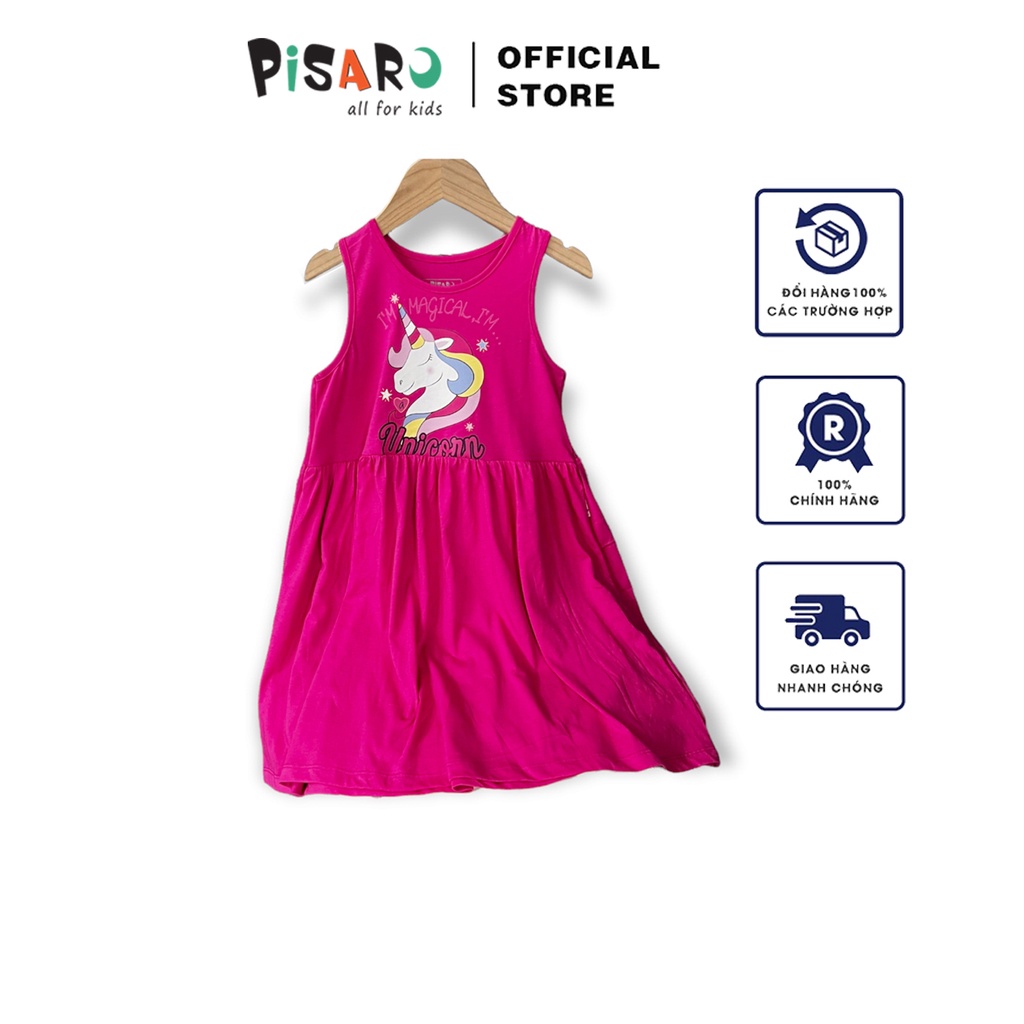 Váy babydoll sát nách PISARO KIDS cho bé vải cotton mềm mịn, váy đầm bé gái dễ thương