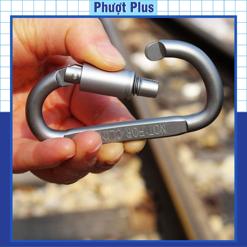 Móc khóa nhôm đa năng bản Lớn - phụ kiện đi phượt carabiner chữ D khoá xoay 8cm Chammart