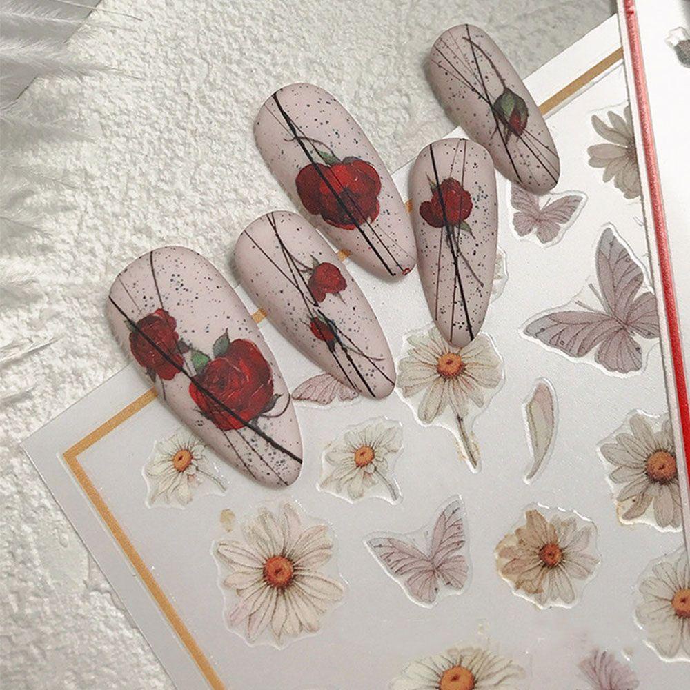 Miếng Dán Trang Trí Móng Tay Họa Tiết Hoa Hồng Và Bướm Độc Đáo