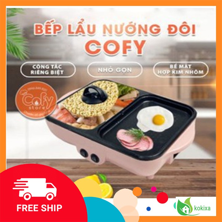 [BẢO HÀNH 12 TH]Bếp nướng lẩu 2 in 1 Mini Hàn Quố Bếp Điện Đa Năng Cofy -Nồi Đôi Mini Nướng và Lẩu Cofy 2 trong 1