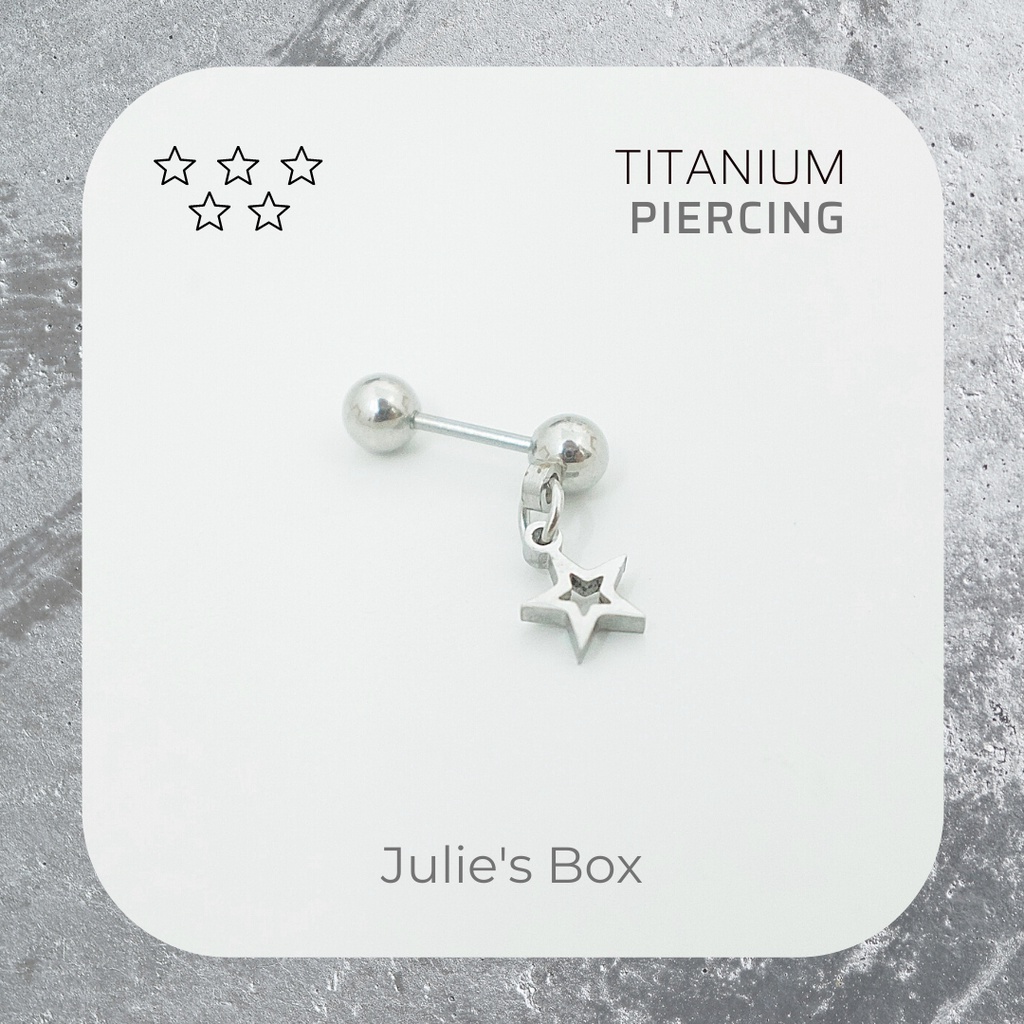[1 Chiếc] Khuyên Tai Titan Unisex Có Charm Ngôi Sao Rỗng Màu Bạc Đuôi Bi Không Gỉ Sét Không Ngứa Bông Tai Julies Box 66