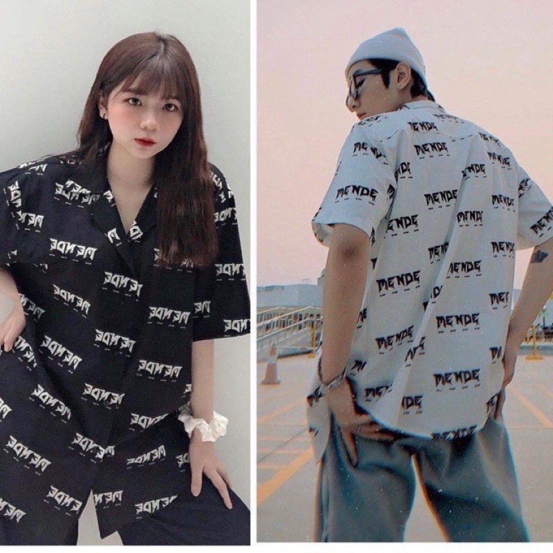 Áo Sơ Mi Hoạ Tiết Hình Chữ Tay Ngắn Cổ Vest Thời Trang Unisex Vải Lụa Chéo