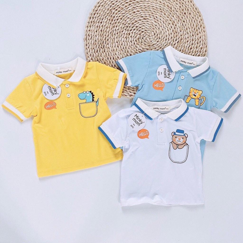 [CAB01] Áo Cổ Bẻ Cài Nút Cotton 100% MINKY MOM In Hình Giả Túi Ngực  Mềm Mịn, Thấm Hút Mồ Hôi Dễ Chịu Cho Bé Chuẩn Đẹp