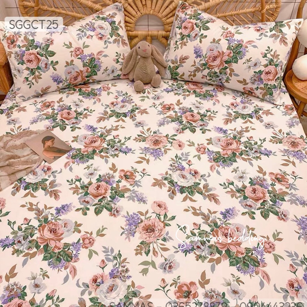 Bộ Ga Trải Giường Hoa Nhí Dễ Thương, Drap Thun Bọc Nệm Cotton 100%
