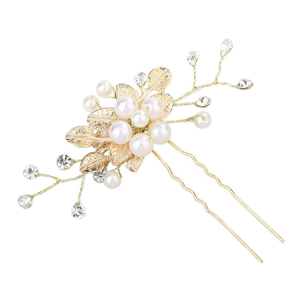 Trâm Cài Tóc Hình Chữ U Họa Tiết Hoa Lá Đính Ngọc Trai Thời Trang Cho Nữ