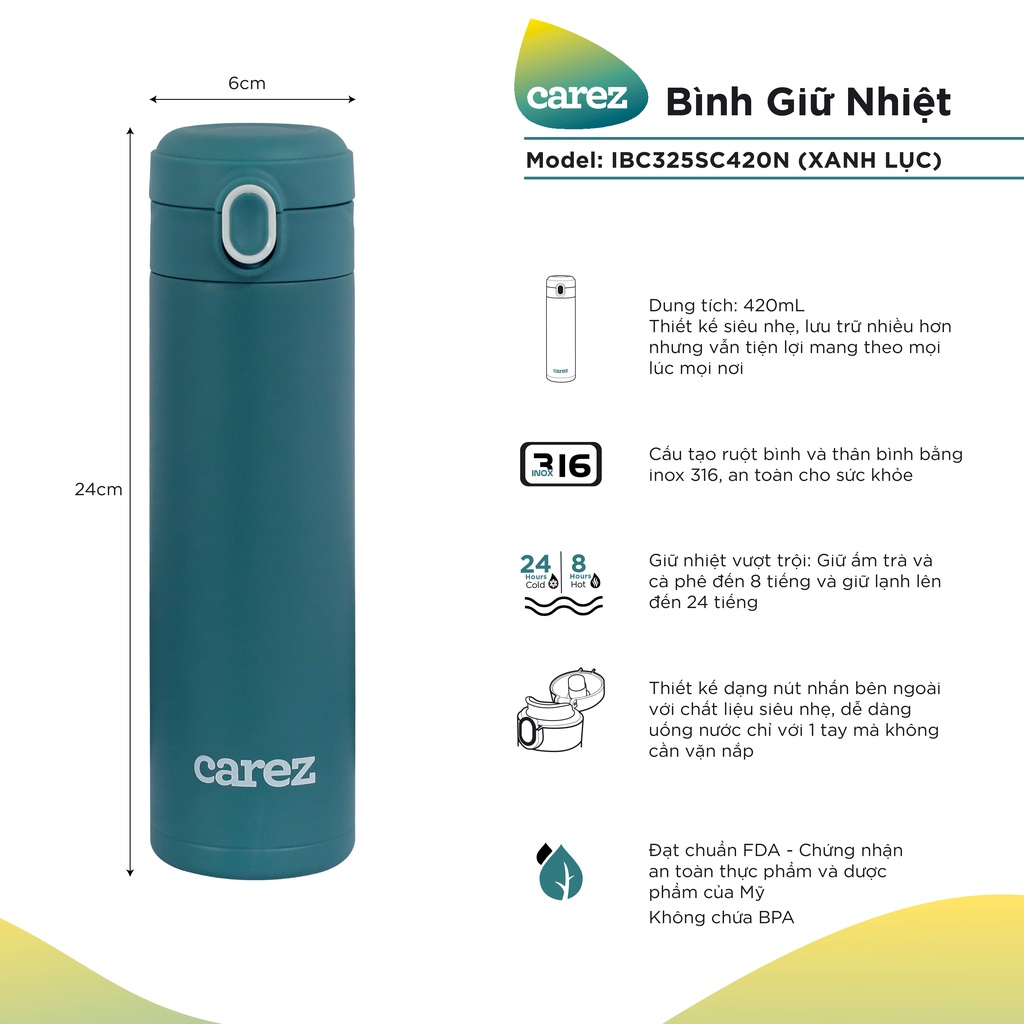 BÌNH GIỮ NHIỆT CAREZ 420ml  IBC325SC420N