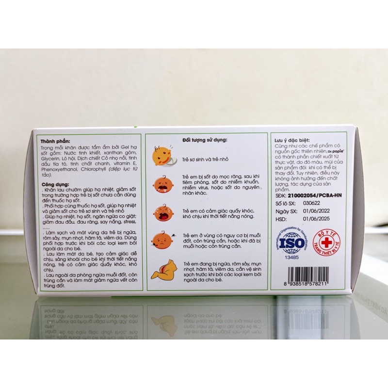 ✅ Khăn lau hạ sốt Dr Papie cho bé - An toàn, hạ sốt nhanh chóng - 1 Gói 5 Miếng