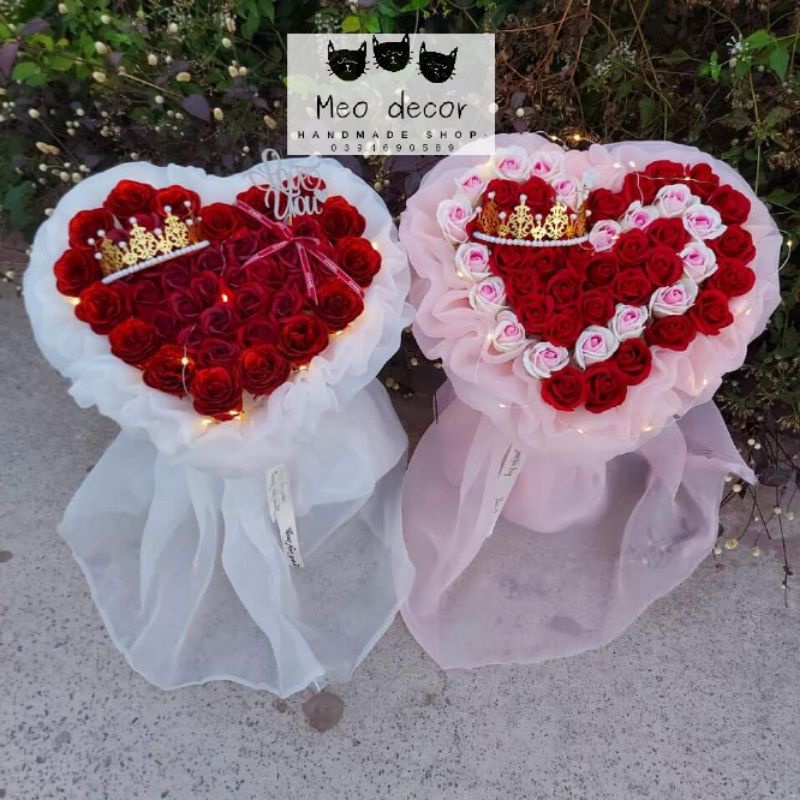 Bó hoa sáp thơm trái tim 40 bông làm quà tặng ý nghĩa các dịp lễ