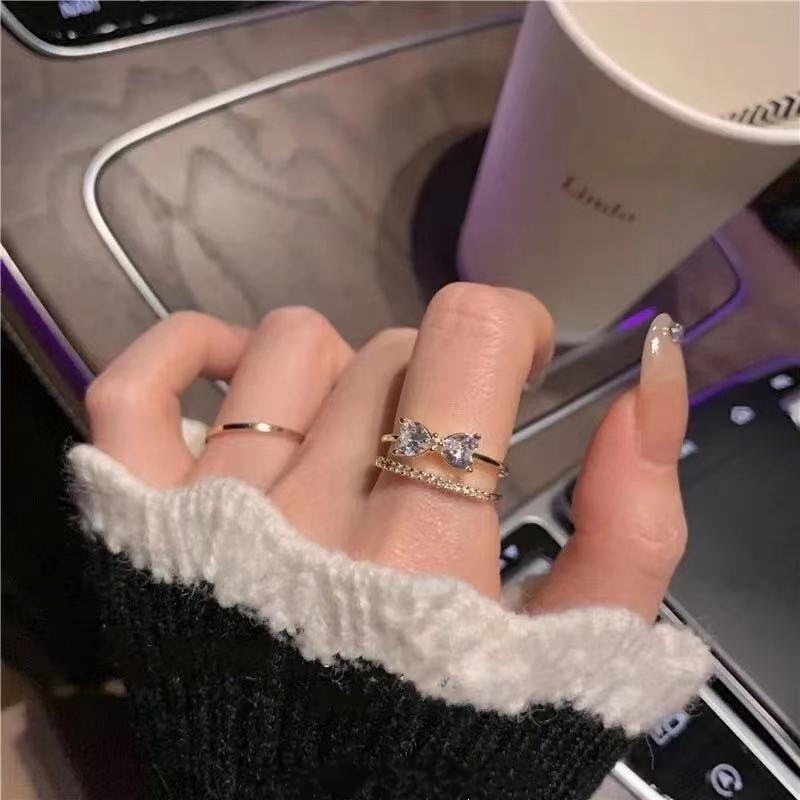 Nhẫn Hở Đính Đá zircon Hình Nơ Phong Cách Hàn Quốc Mới Có Thể Điều Chỉnh