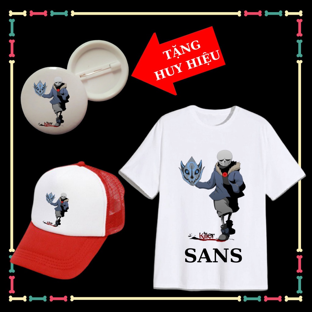 Combo Áo thun ngắn tay trẻ em Undertale Sans siêu ngầu, cổ tròn, đủ màu sắc, Kèm Mũ lưỡi trai, kèm Huy hiệu Sans