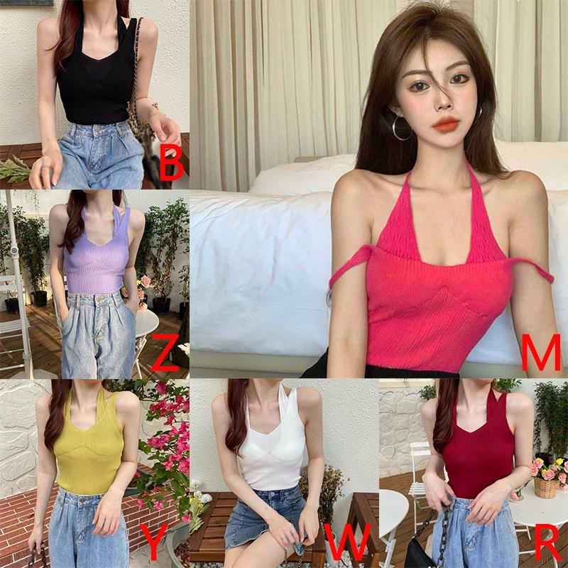 Áo Dệt Kim Không Tay Màu Sắc Trơn Phong Cách Hàn Quốc Quyến Rũ Cho Nữ