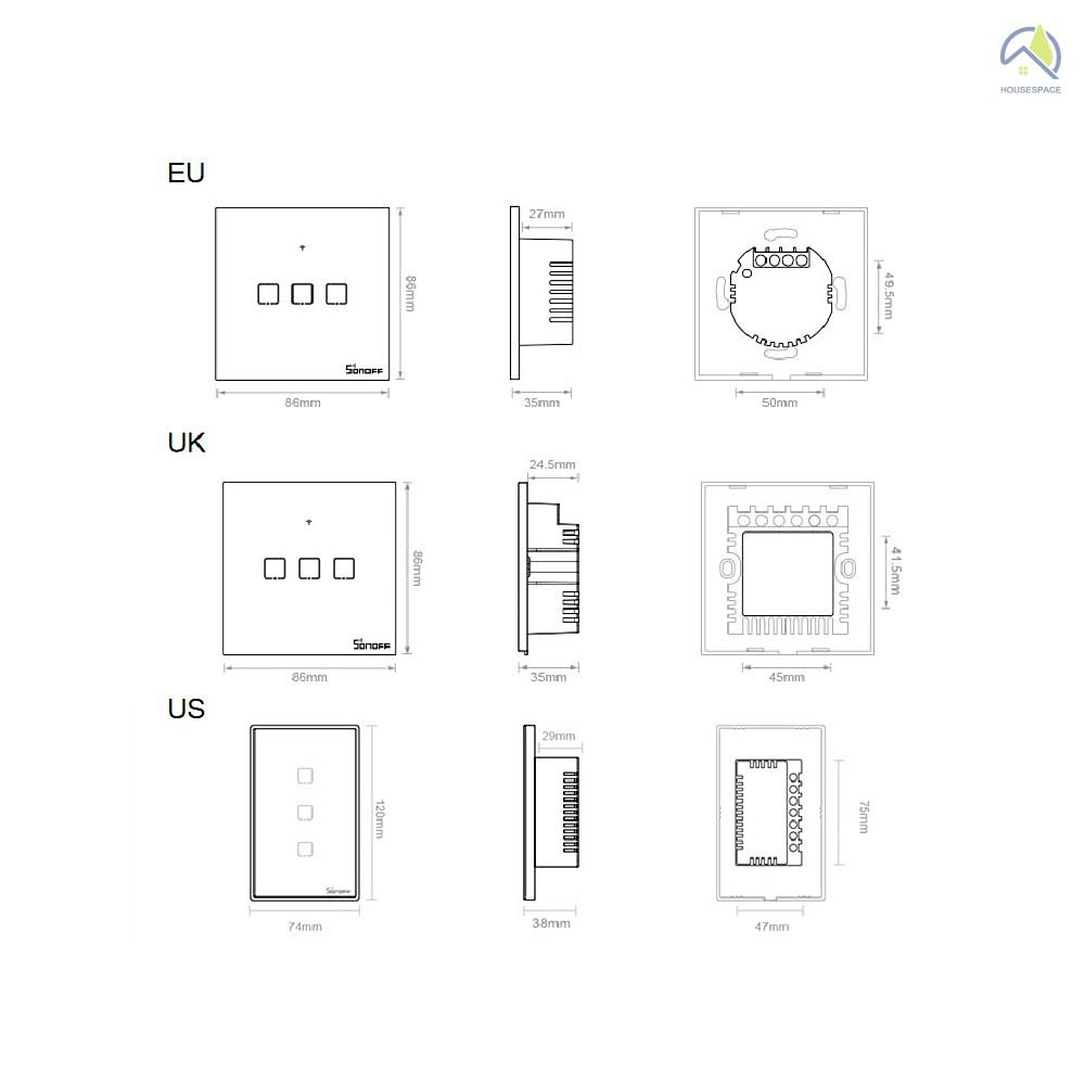 Công Tắc Cảm Ứng Thông Minh Sonoff 1 / 2 / 3 Gang Tx Cho T0 Eu / Uk Ac100