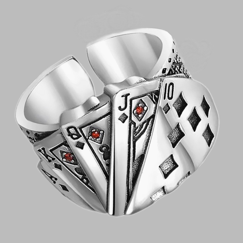 Nhẫn Bạc Thái Hình Lá Bài Poker Cho Nam Và Nữ