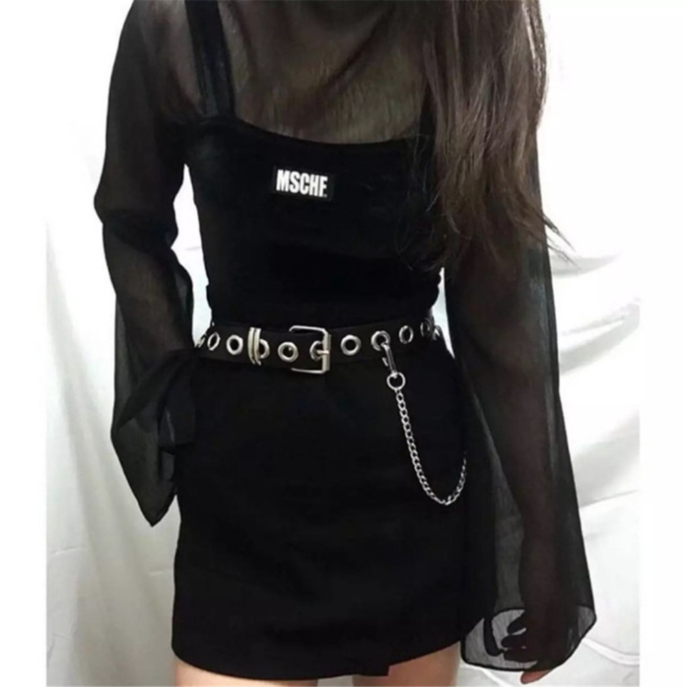 Thắt lưng hai hàng lỗ tròn phong cách hip hop thời trang cho nữ