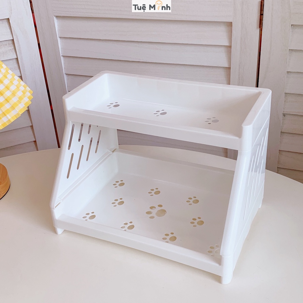 Kệ giá mini 2 tầng chân mèo để bàn cute decor văn phòng phẩm