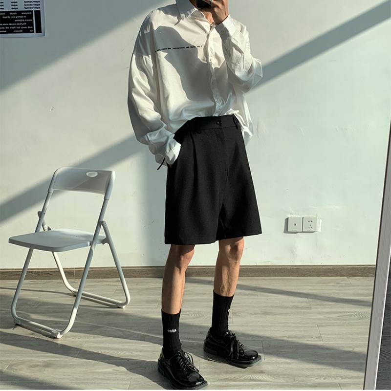 ♞AFF LIGA♞ Quần ngắn dáng rộng màu trơn thời trang mùa hè phong cách Hàn Quốc dành cho nam