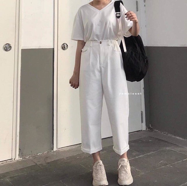 Quần ống rộng, ống suông chun lưng chất kaki mềm phong cách hàn quốc