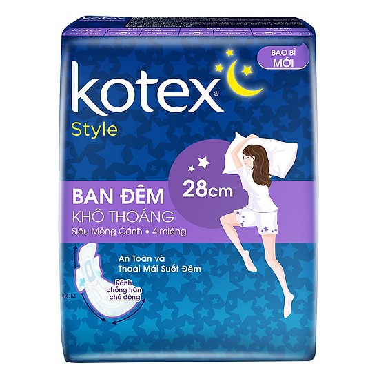 🌸🌸Băng vệ sinh Kotex ban đêm Maxi Cánh 28cm ( 4 miếng )