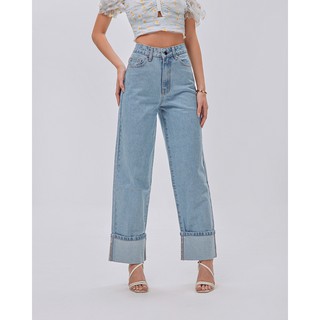 Quần jeans SheByShj ống suông xắn gấu màu xanh đậm - Light Kara Jeans Pants
