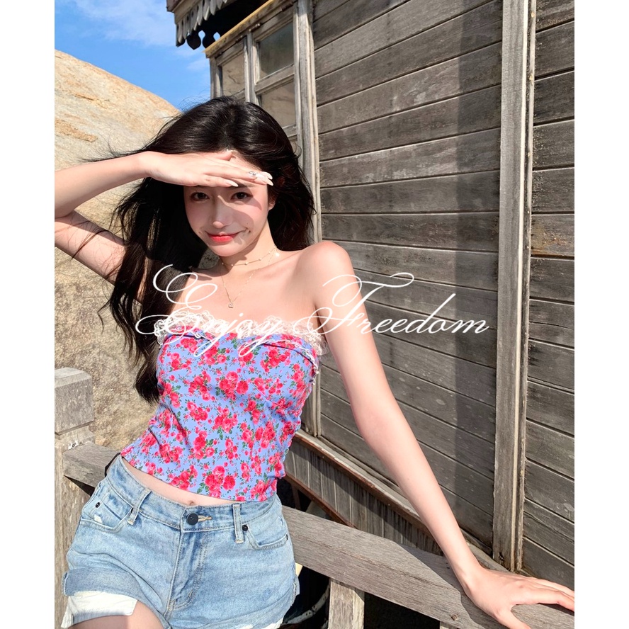 Enjoy Freedom Áo Quây Ngực Không Dây Phối Ren Họa Tiết Hoa Quyến Rũ Cho Nữ áo croptop