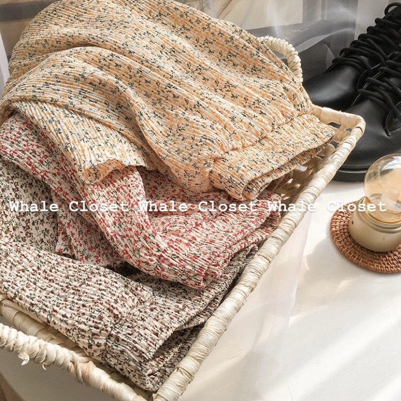 Chân váy hoa nhí chất voan nhăn dáng dài lưng chun 2 lớp hàng Quảng Châu vintage | BigBuy360 - bigbuy360.vn