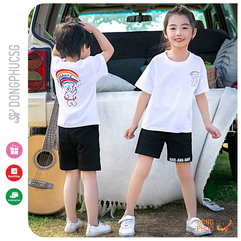 Áo gia đình dễ thương đồ đồng phục 3/4/5 người thun mềm mịn mẫu màu trắng GD418T DONGPHUCSG