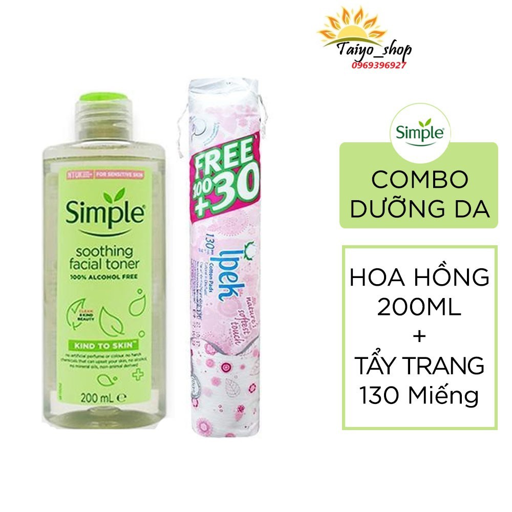 Nước hoa hồng Simple và Bông tẩy trang Ipek 130 miếng