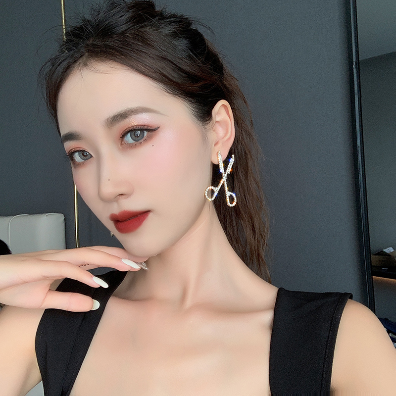 Bông Tai Mạ Bạc 925 Hình Cây Kéo Đính Đá Xinh Xắn