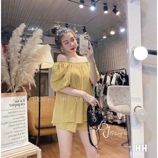 set bộ đùi chấm bi đũi vàng áo mặc 2 kiểu