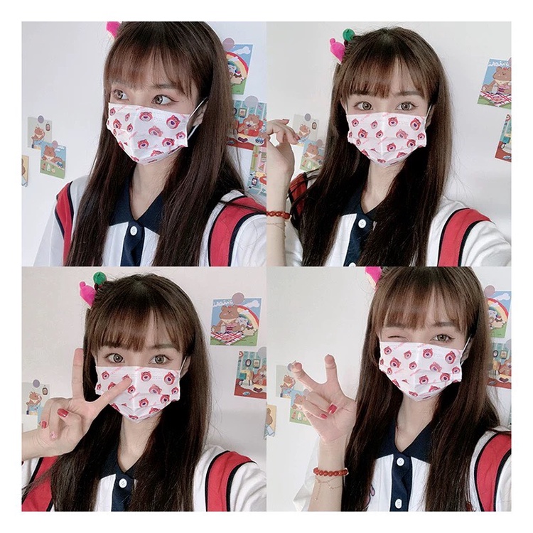 (Bán lẻ) Khẩu trang hoạt hình Hàn Quốc in hình gấu cute đủ mẫu Pandinee KT01