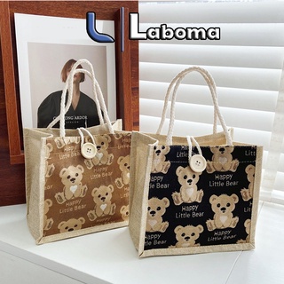 Túi cói túi tote mini hình gấu thời trang đi biển của Nhật Bản dễ thương phong cách Vintage LABOMA TC005