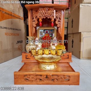 COMBO 7 Món Bộ bàn thờ gỗ xoan ngang 38cm mẫu mới (rẻ vô địch)