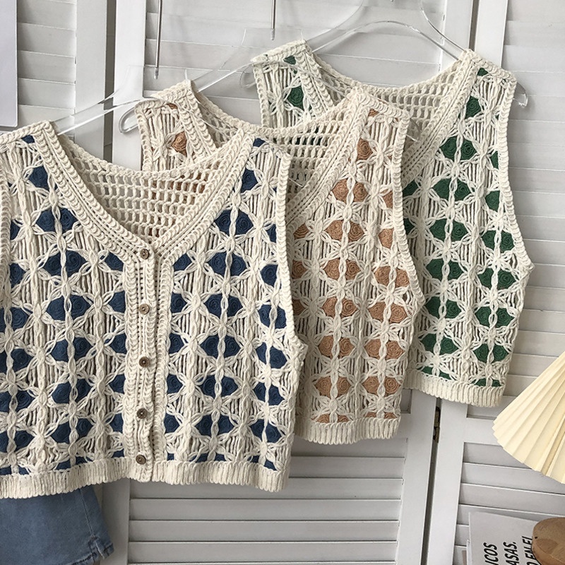 Áo Dệt Kim Sát Nách Dáng Ngắn Cổ Chữ V Phong Cách Hàn Quốc