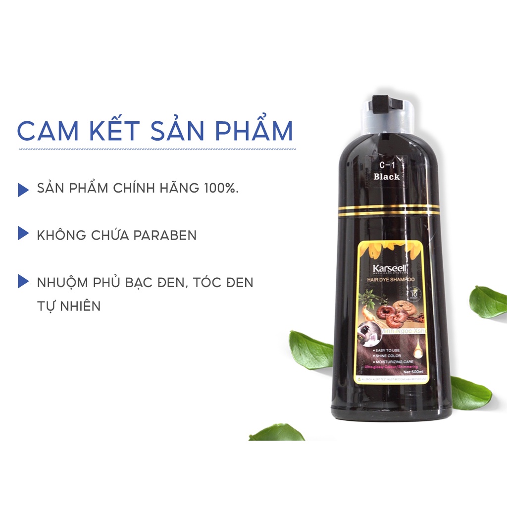 Dầu gội phủ bạc nhuộm đen - nâu tóc thảo dược KARSEELL 500ml chính hãng