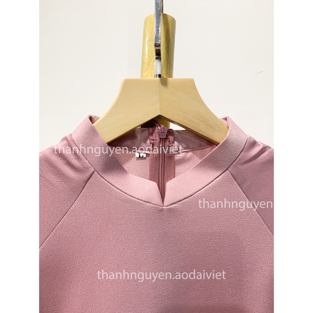 Áo dài hồng phấn dáng suông truyền thống lụa Tây Thi