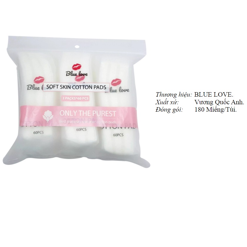 Bông tẩy trang 100% cotton nhập khẩu Anh Quốc - BTT mềm mịn như nhung Blue Love - Soft Skin Cotton Pads