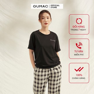 Áo thun nữ lai lật thêu GUMAC thiết kế basic, năng động trẻ trung ATA1111