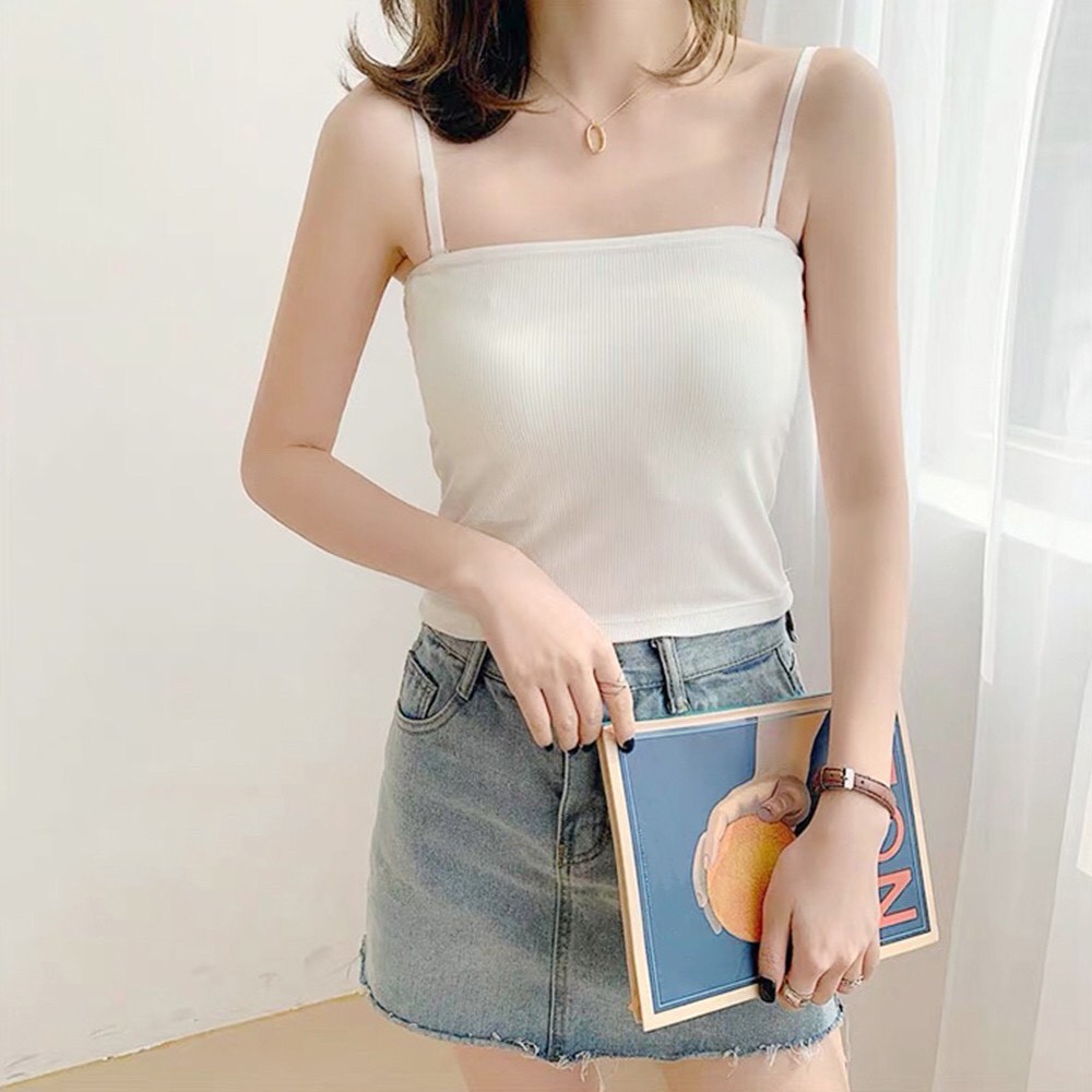 Áo 2 dây nữ croptop CRT sợi bún dáng ôm vải cotton đẹp | BigBuy360 - bigbuy360.vn