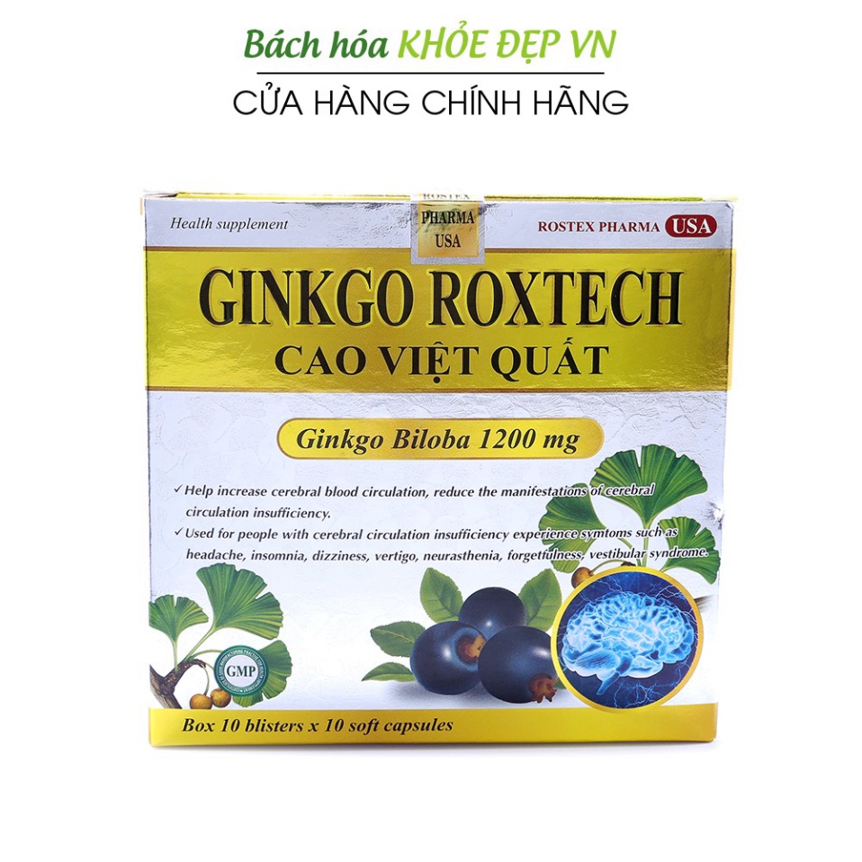Viên uống Ginkgo Biloba Cao Việt Quất hoạt huyết dưỡng não, tăng tuần hoàn máu não, tăng cường trí nhớ- hộp 100 viên