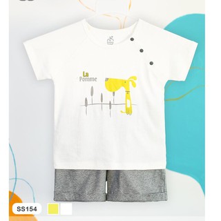 SS154 Bộ cộc La Pomme cúc vai chó đốm Snoopy (có 2 mầu trắng và cốm)