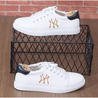 Giày nam sneaker xu hướng 2020 màu trắng thêu NYY chữ vàng