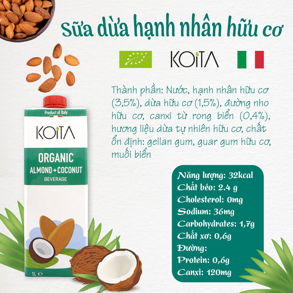 Sữa dừa hạnh nhân hữu cơ Koita (1 Lít)